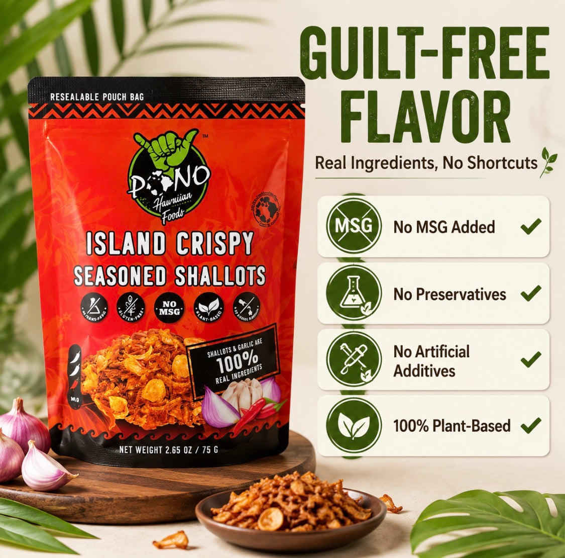 NEW - 1.1# Bulk Pack - Island Crispy Seasoned Shallots. Umami, crunchy. Garlic and shallots. No MSG, plant-based topping