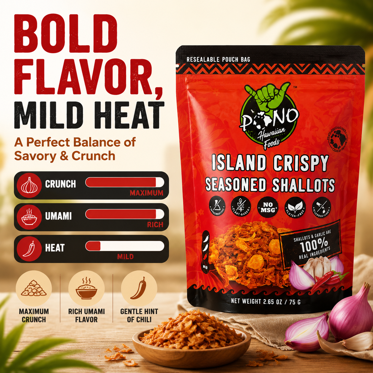 NEW! Island Crispy Seasoned Shallots - Plant-Based, No MSG, Vegan