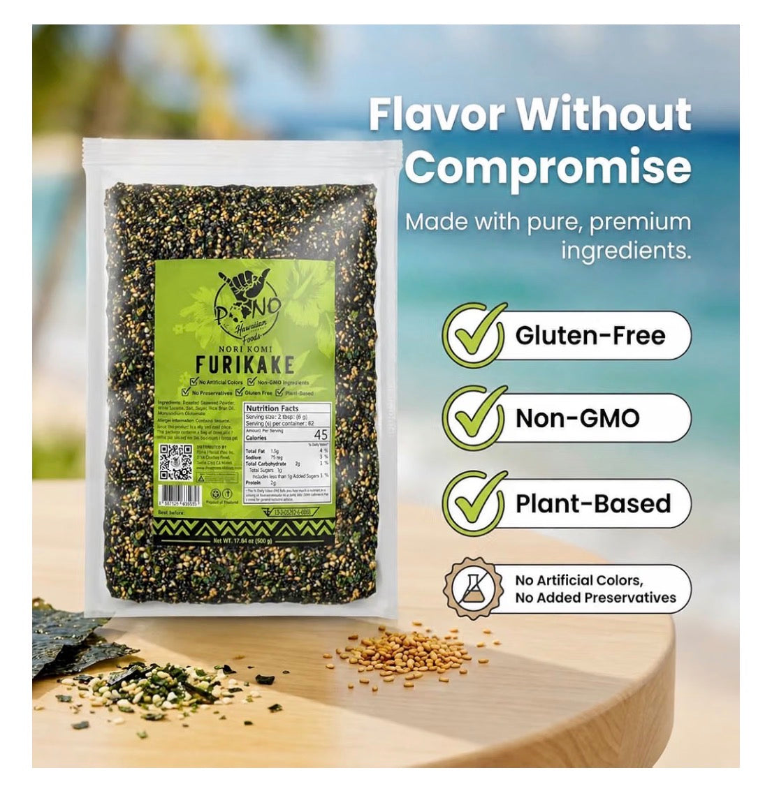 Premium Nori Komi Furikake Rice Seasoning - 1lb 17.64oz /1# Bulk Size Pack - Non-GMO, Gluten-Free, Plant-Based