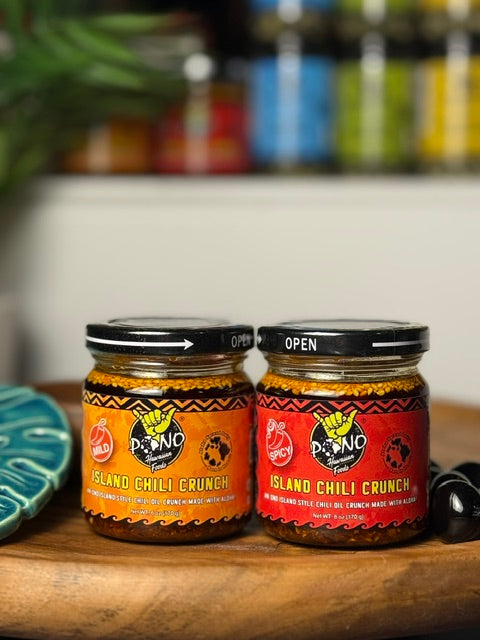 TWO PACK - ISLAND CHILI CRUNCH - Mild / Spicy 6oz Jars - Gluten Free, NON-GMO, Umami
