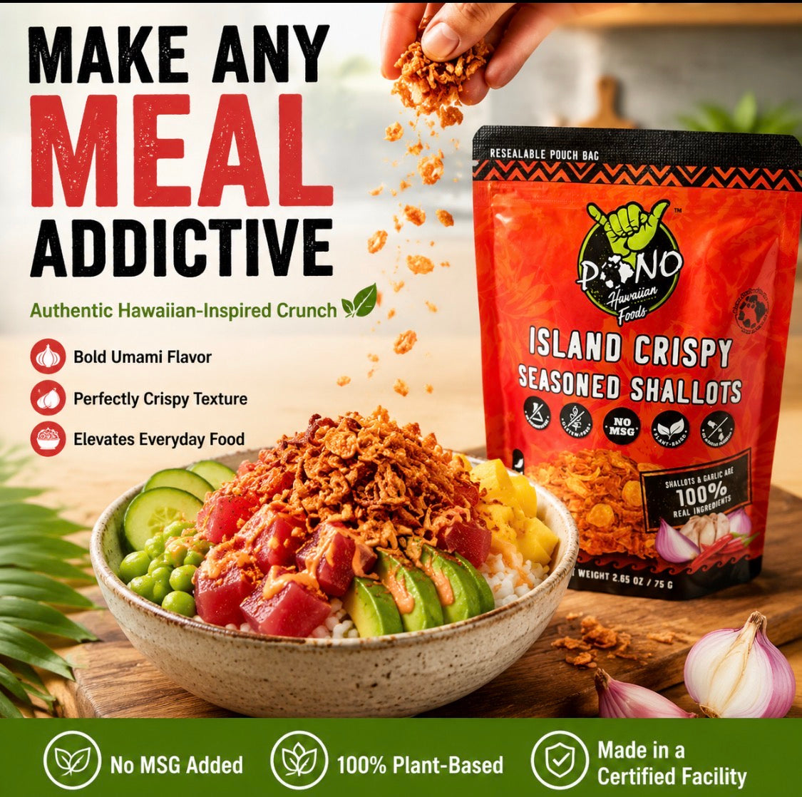 NEW! Island Crispy Seasoned Shallots - Plant-Based, No MSG, Vegan
