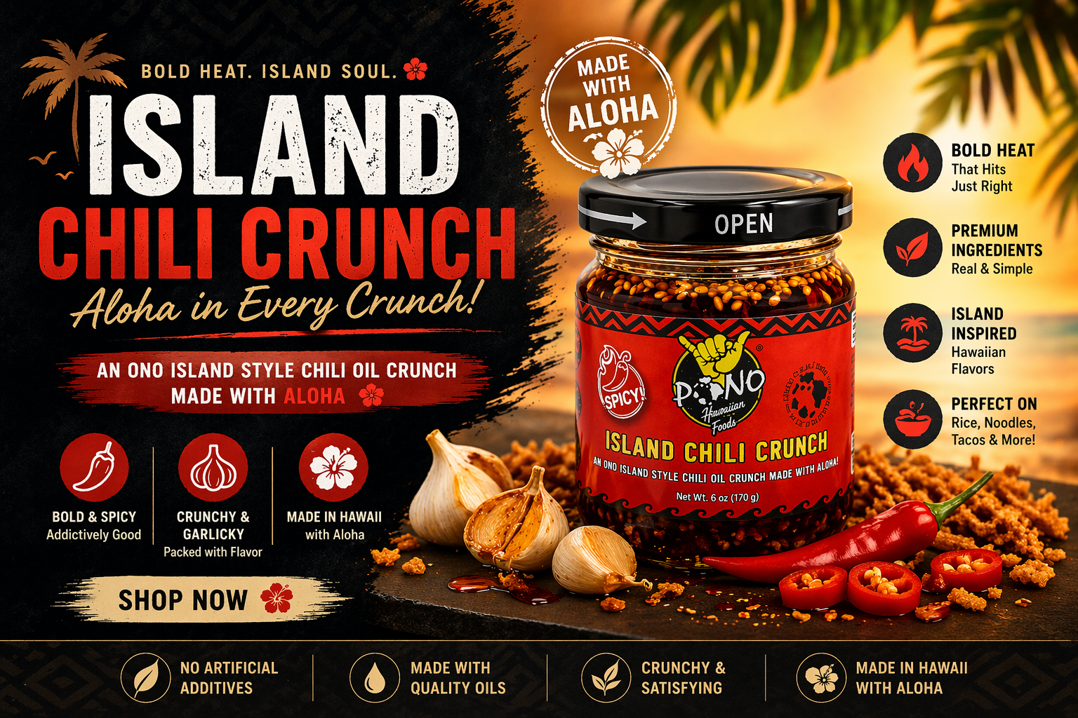 Two Pack Island Chili Crunch – Mild & Spicy Umami Duo – Pono