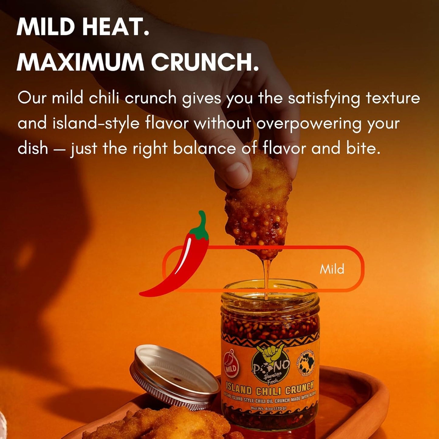 Pono Hawaiian Island Chili Crunch – 6oz – Umami, Garlic, Shallots, Sesame, Chili Peppers