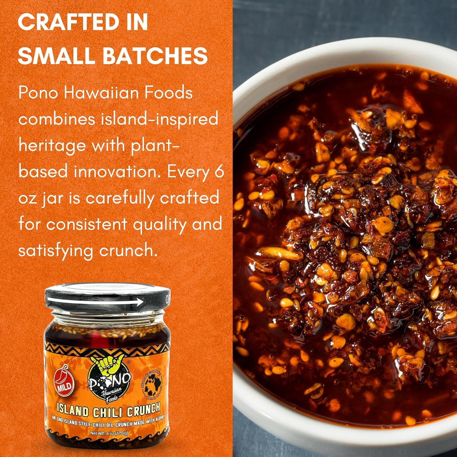 TWO PACK - ISLAND CHILI CRUNCH - Mild / Spicy 6oz Jars - Gluten