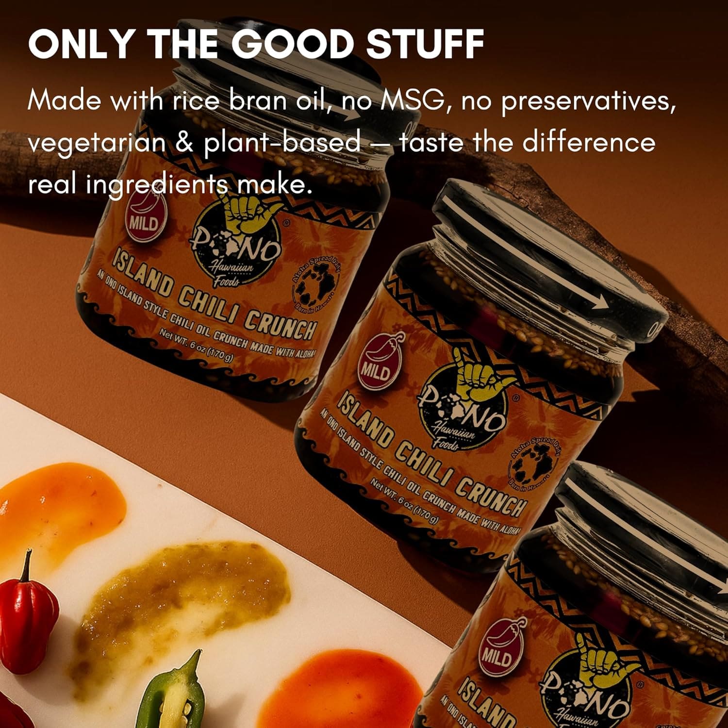 トリートメント chilis TWO PACK - ISLAND CHILI CRUNCH - Mild / Spicy 6oz Jars - Gluten