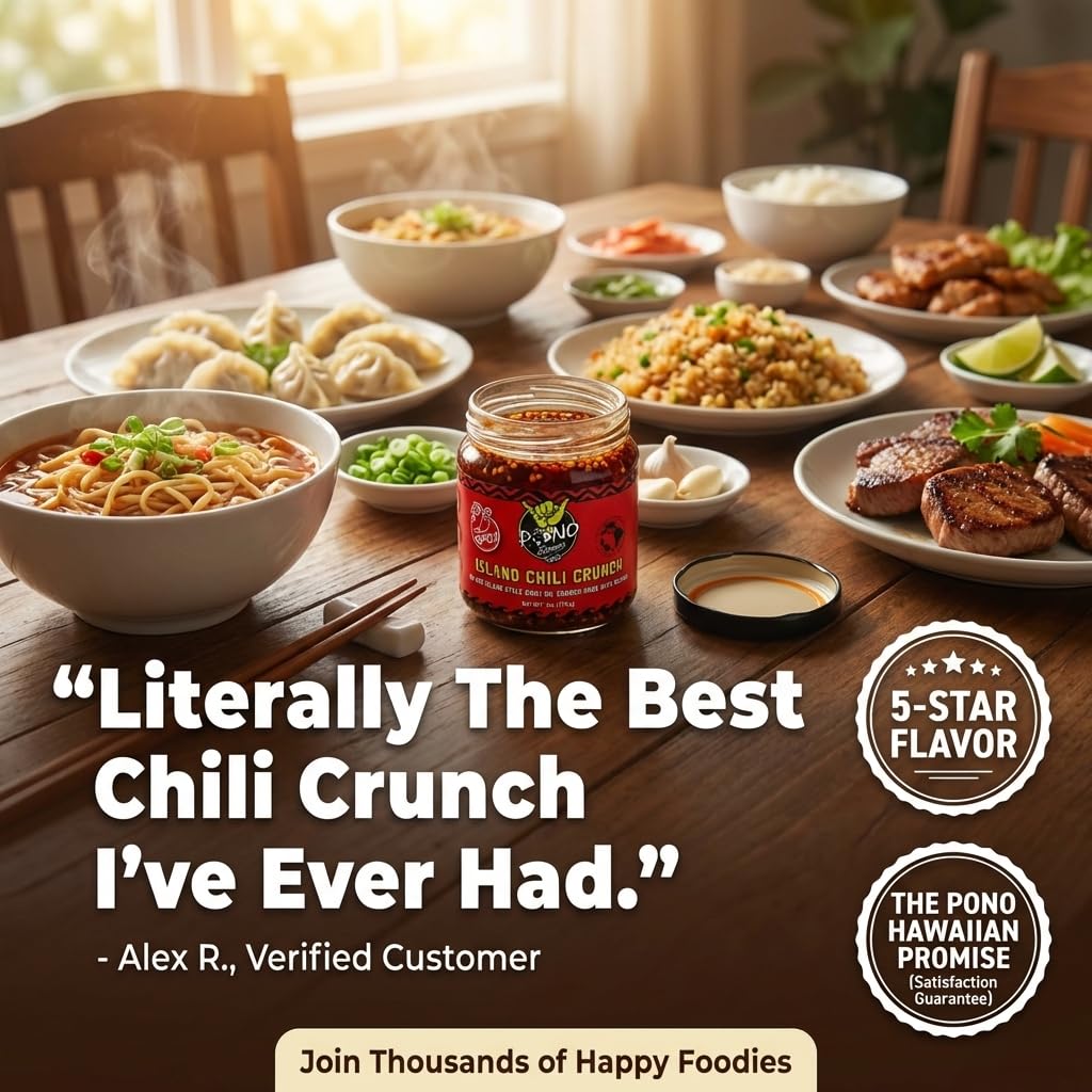 TWO PACK - ISLAND CHILI CRUNCH - Mild / Spicy 6oz Jars - Gluten Free, NON-GMO, Umami - FREE SHIPPING IN THE U.S.A
